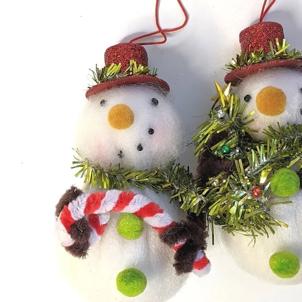 Set Of Three Fluffy Little Snowmen Christmas Tree Ornaments